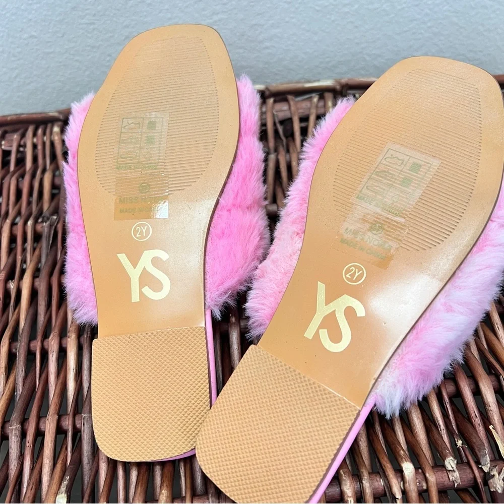$60 NIB Yosi Samra Kids Fur Slippers Sandals Shoes Miss Nora Sz 12C 13C 1Y 2Y